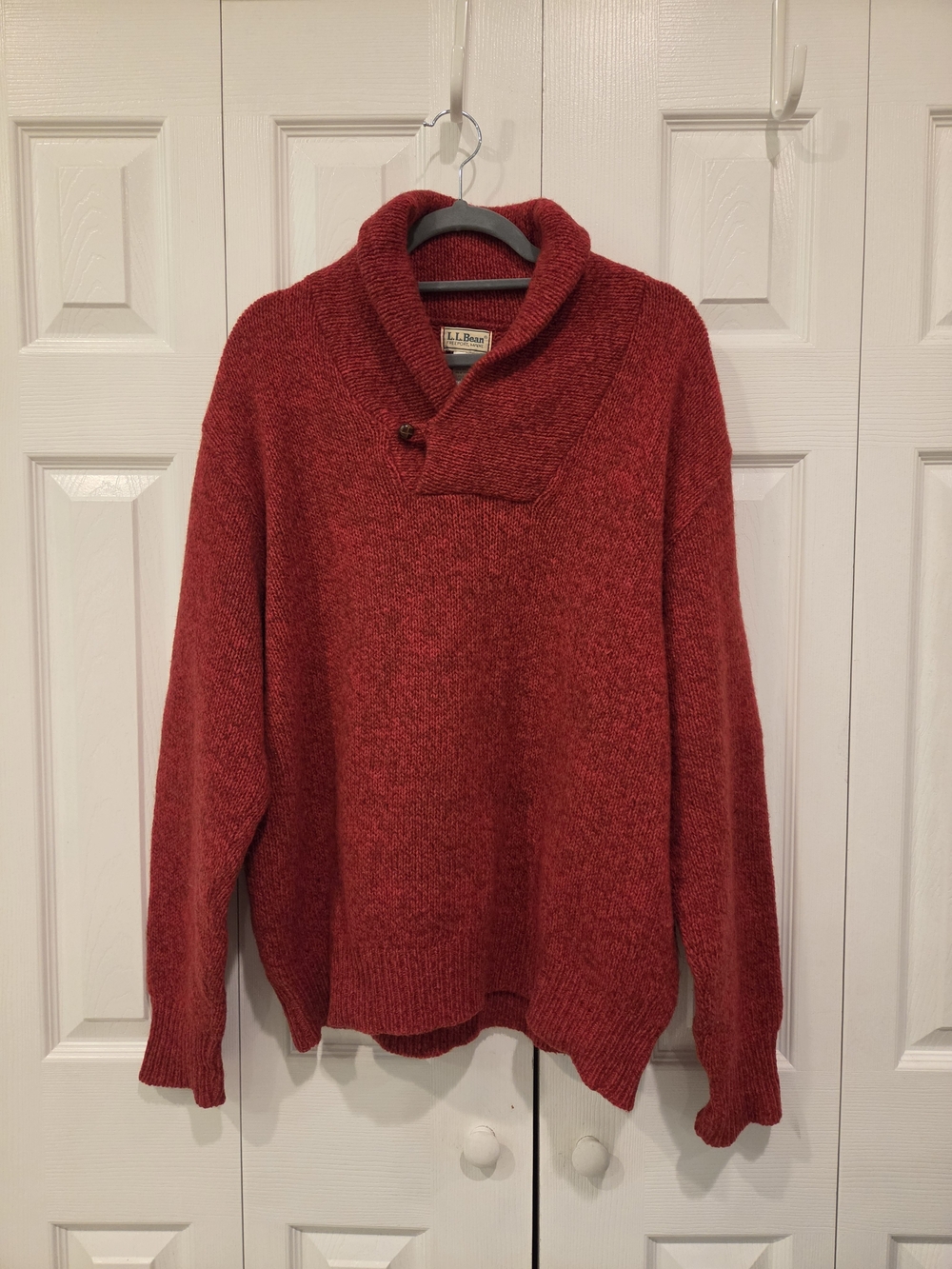Vintage Late 80s Early 90s L.L. Bean Men's Shawl Collar Sweater - Red